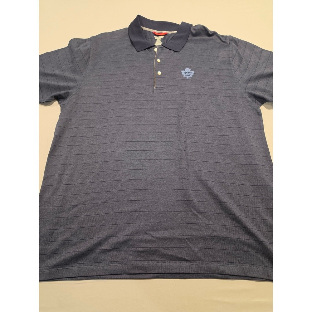 Reebok Toronto Maple Leafs Mens XL Polo Shirt Navy Blue Striped Prestige Sport‎